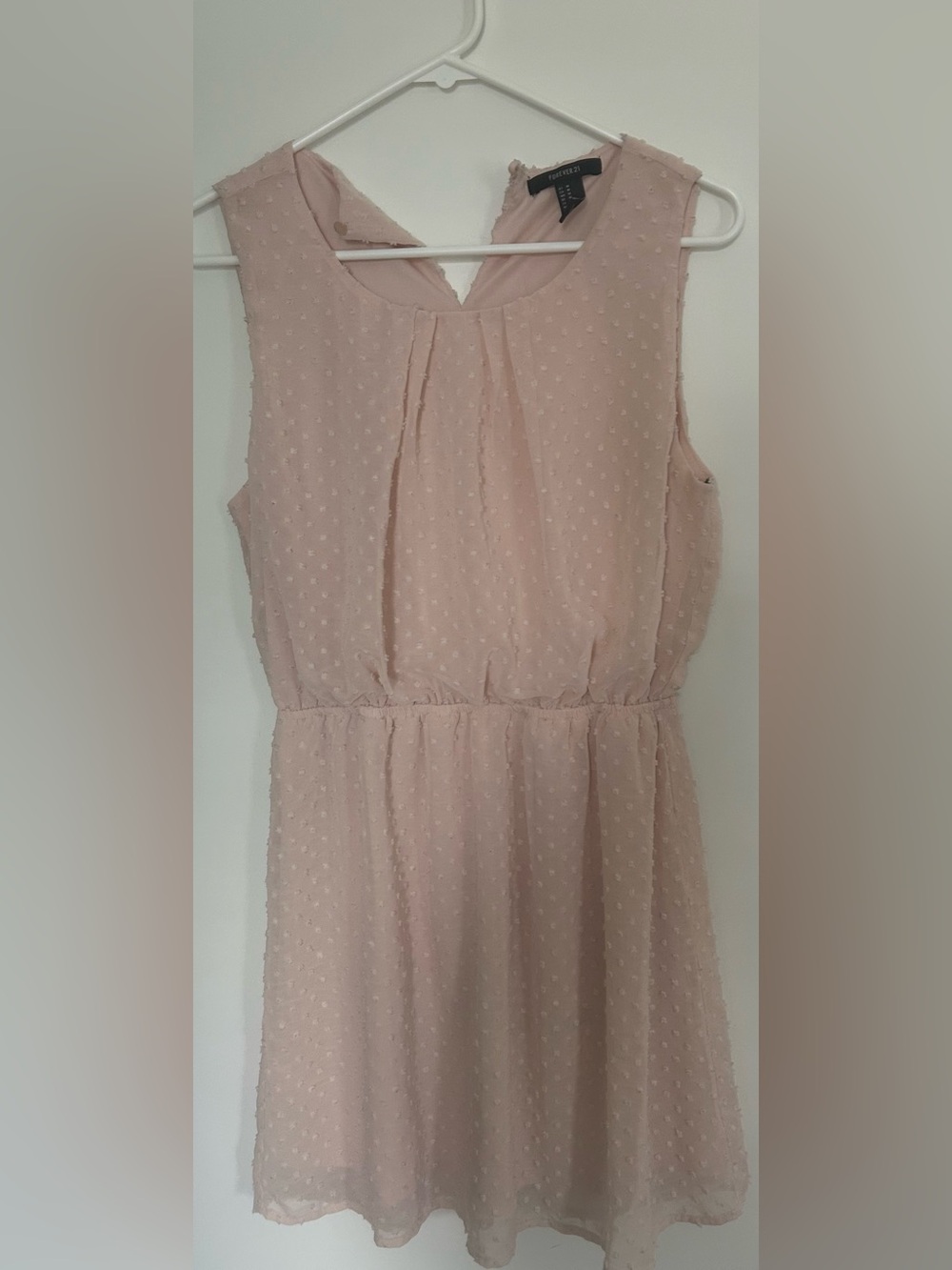 Forever 21 Blush Pink Swiss Dot Sleeveless Dress with button keyhole in back